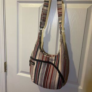 Kavu fabric Striped Shoulder Bag - Red, Blue, Cream.